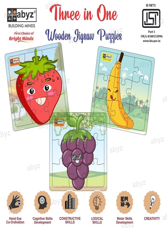 ABYZ Wooden Jigsaw Puzzle - Fruit | Banana, Strawberry, Grapes| Playset for Fun Educational & Little Explorers, 9-Pieces & Pack of 2 Multicolor | Birthday Gift for (3 Plus Years) Age Kids. - Image 4